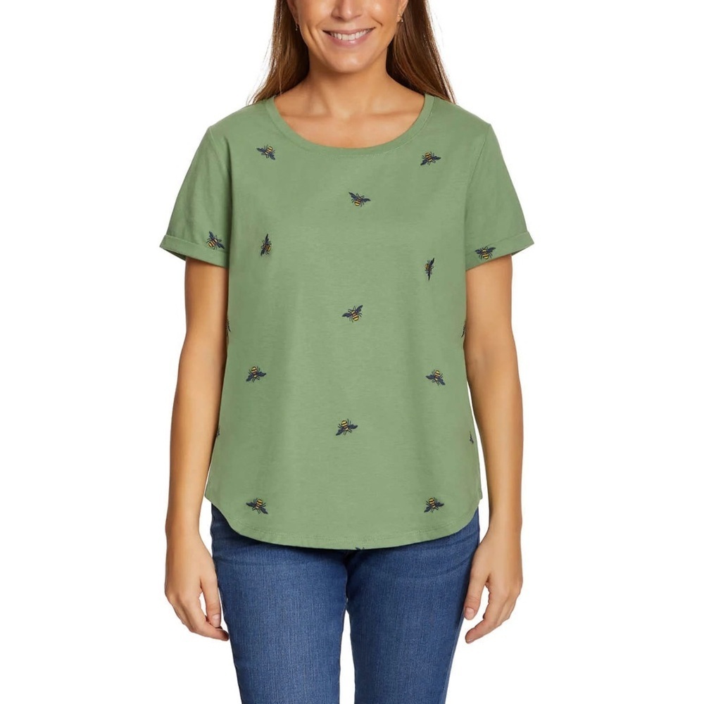 Vintage America Ladies Short Sleeve Embroidered Tee Relaxed Fit Green Size Small